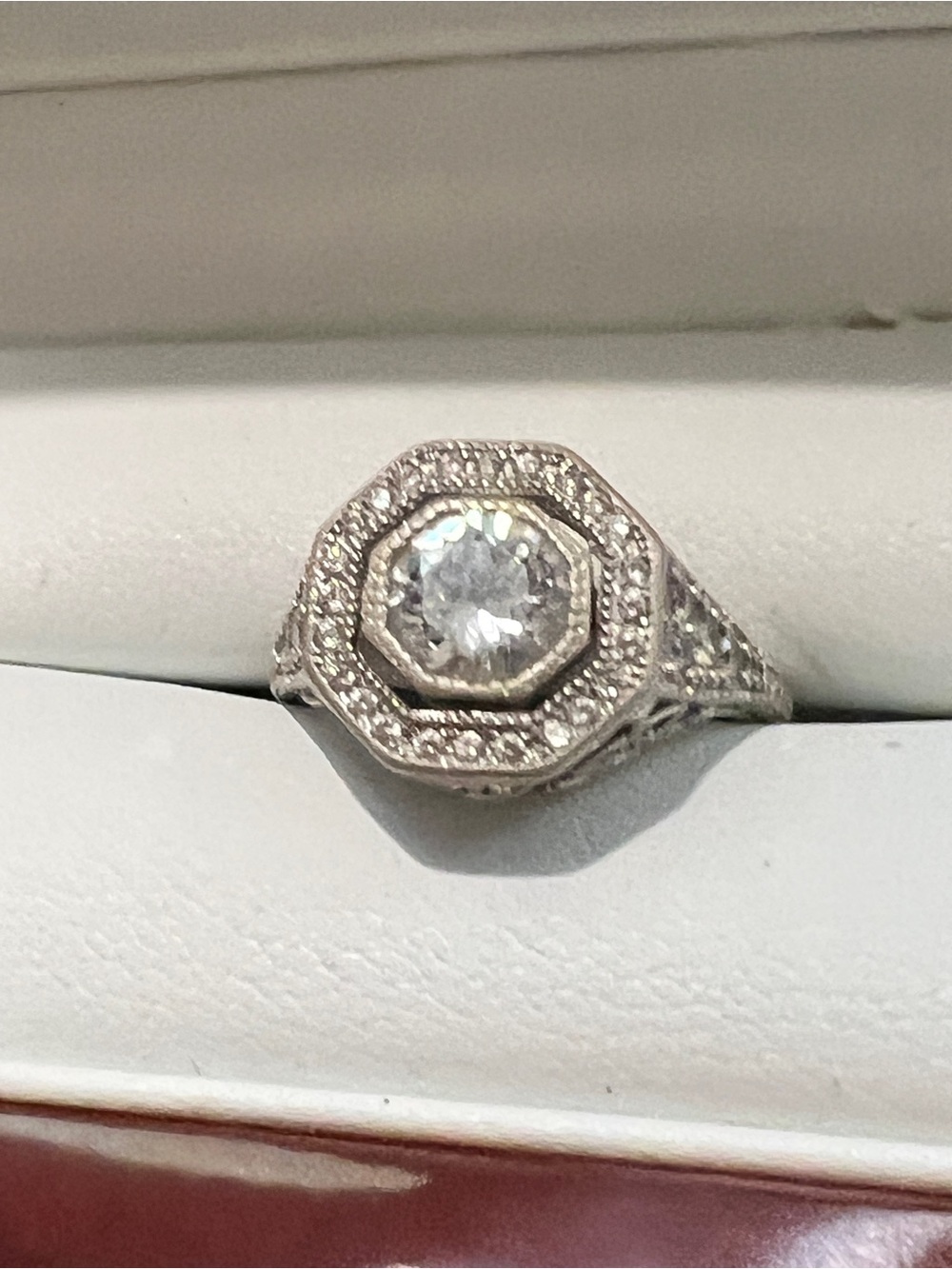 Vintage Style Sterling Silver White CZ Halo Ring Sz 5 - Picture 3 of 8